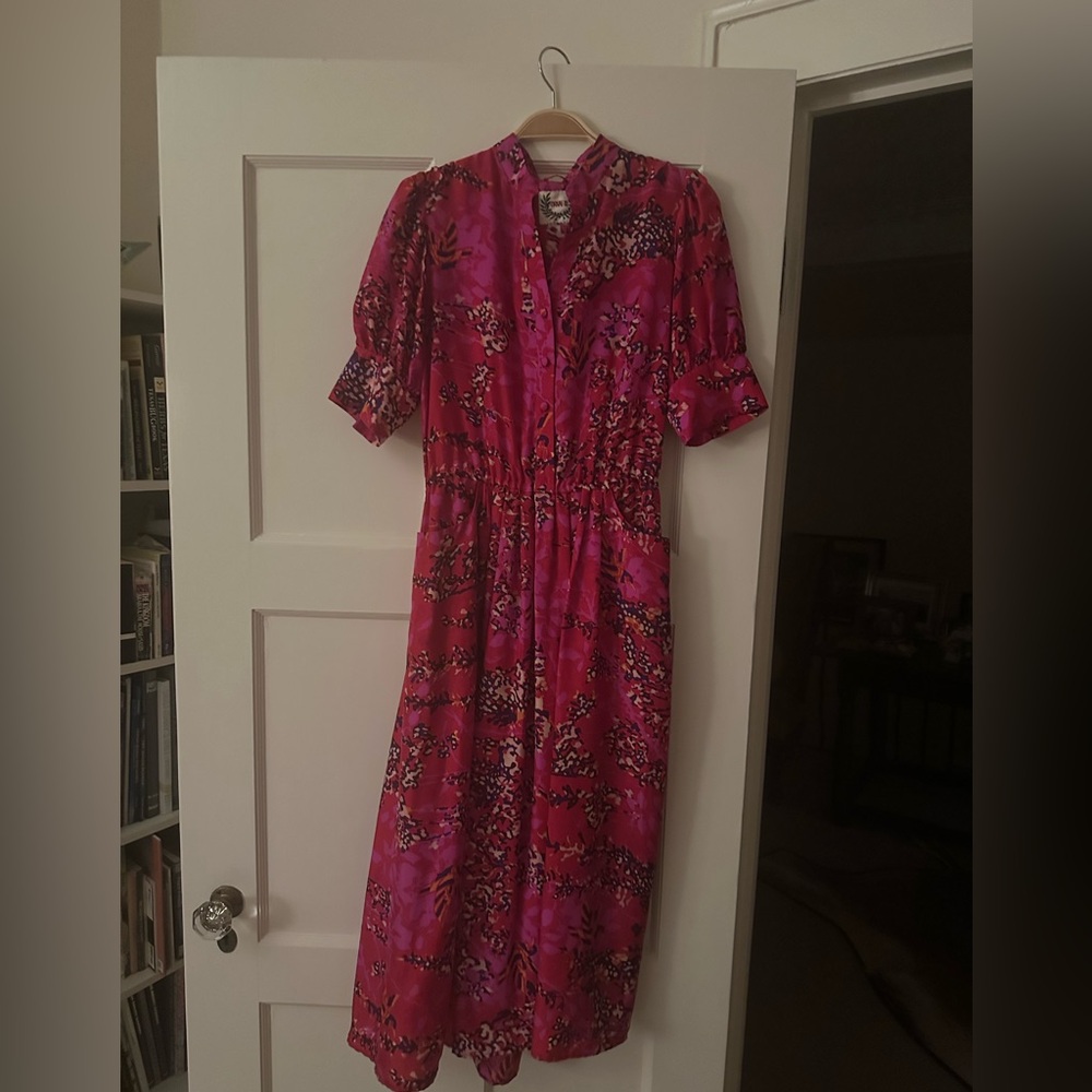Vibrant Pink Abstract silk print dress
